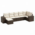 Salon de jardin modulable 8 pièces marron en résine tressée PE avec coussins crème 490 x 140 x 63 cm