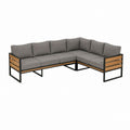 Canapé de jardin d’angle 5 places gris en acier et acacia massif 250 x 190 x 75 cm