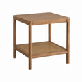 Table d'appoint carrée en chêne massif naturel avec étagère en rotin 45 x 45 x 55 cm