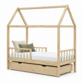 Lit cabane enfant avec tiroir en pin massif naturel 90 x 190 cm