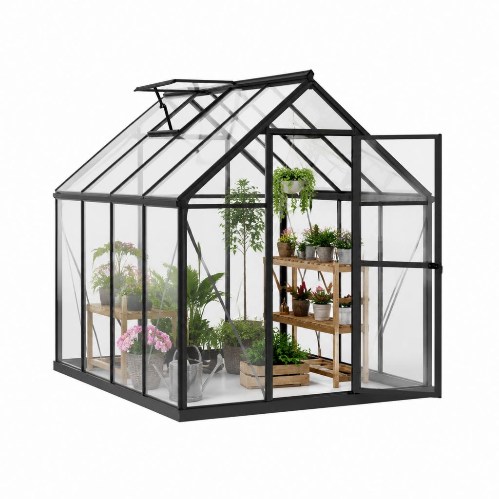 Serre de jardin noire en aluminium et polycarbonate transparent 190 x 190 x 195 cm