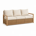 Canapé de jardin 3 places beige en acacia massif et rotin synthétique 210 x 80 x 75 cm