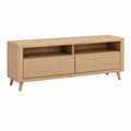 Meuble TV en chêne massif naturel 160 x 40 x 55 cm avec 2 tiroirs et 2 niches