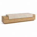 Meuble TV rectangulaire en panneaux de particules chêne clair et beige effet béton 180 x 40 x 45 cm