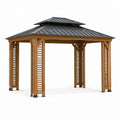 Pavillon de jardin carré marron en bois massif de cèdre avec toit en acier galvanisé 300 x 300 x 310 cm