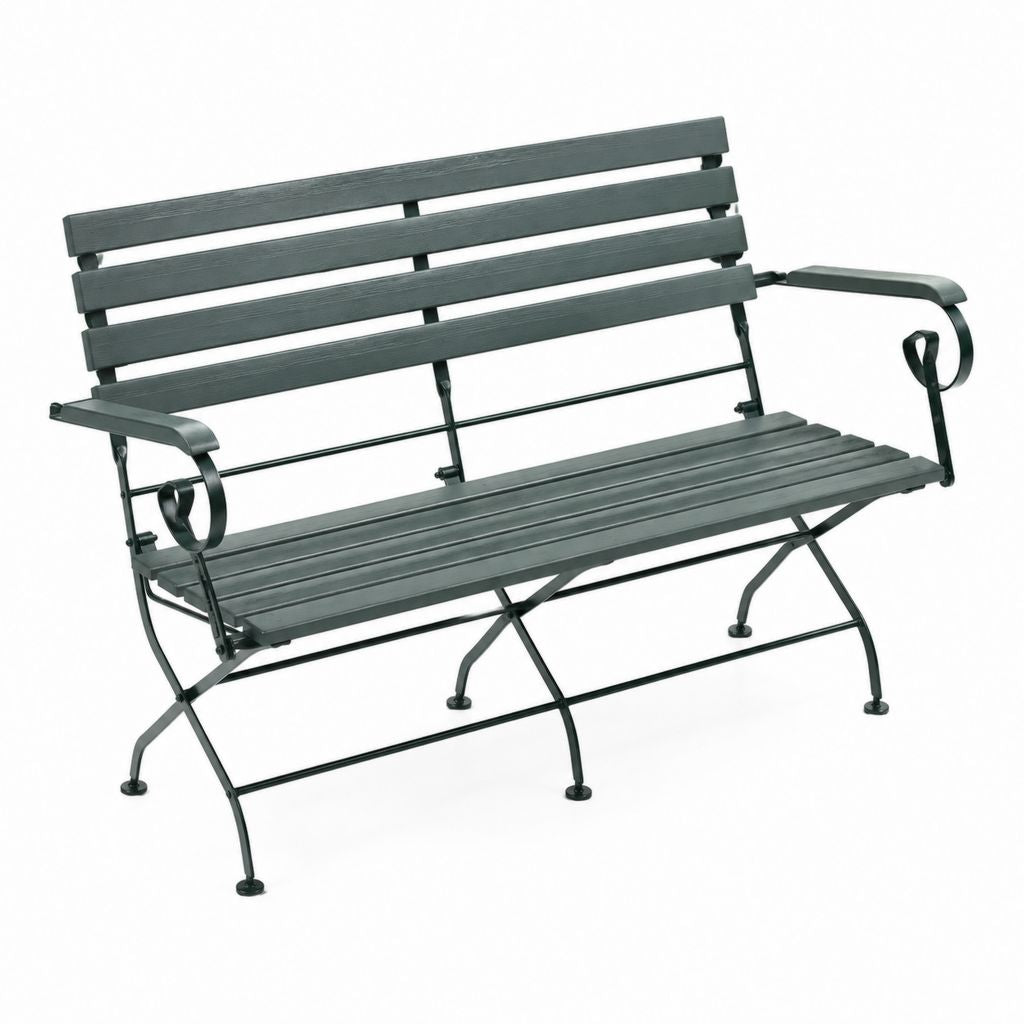 Banc de jardin 3 places noir en acier à lattes 150 x 60 x 90 cm