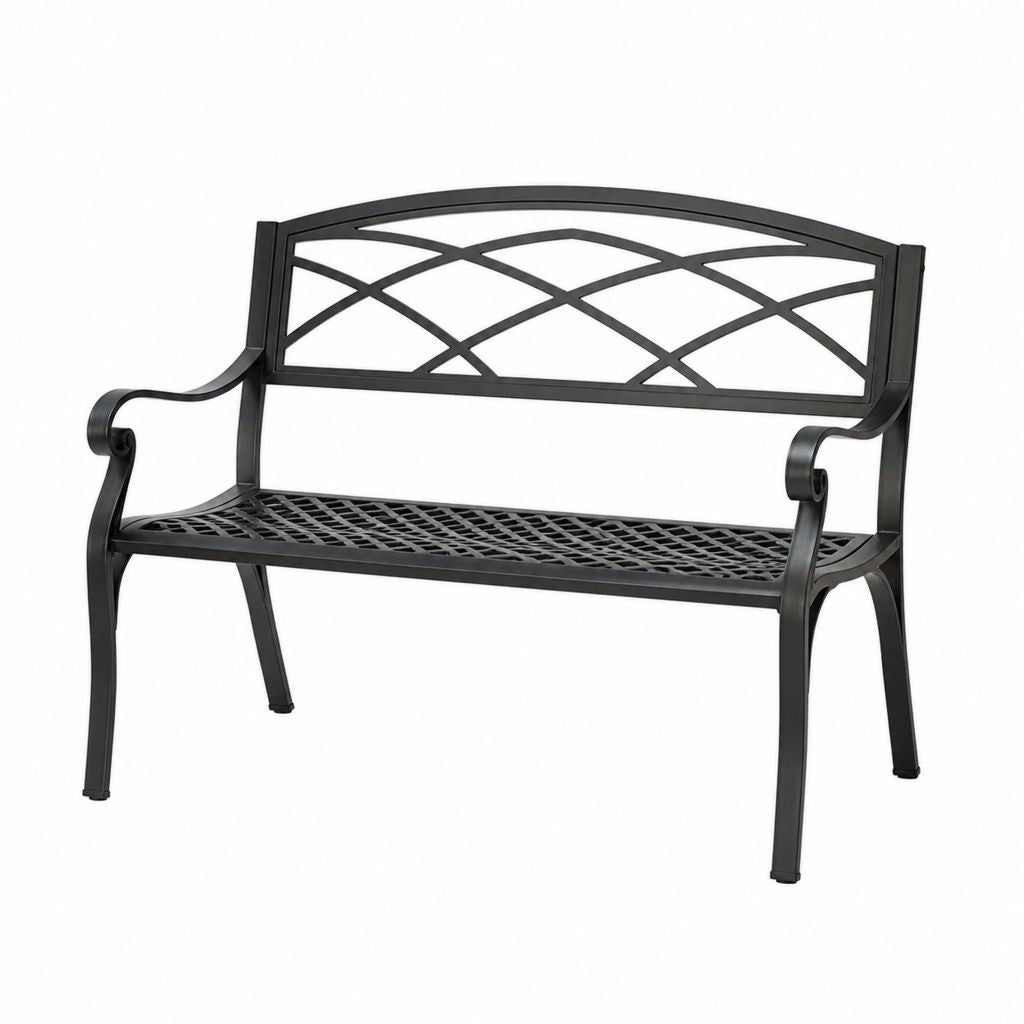 Banc de jardin 2 places noir en aluminium moulé 122 x 56 x 87 cm