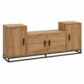 Meuble TV 4 portes chêne naturel panneaux de particules acier noir 180 x 40 x 80 cm