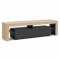 Meuble TV rectangulaire chêne clair et noir en panneaux de particules mélaminés 180 x 40 x 50 cm
