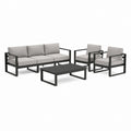 Salon de jardin 4 pièces noir et gris en acier thermolaqué avec coussins en polyester canapé 3 places 2 fauteuils table basse 190 x 70 x 65 cm