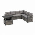 Salon de jardin d’angle 6 places gris aluminium et corde polyester 255 x 255 x 82 cm