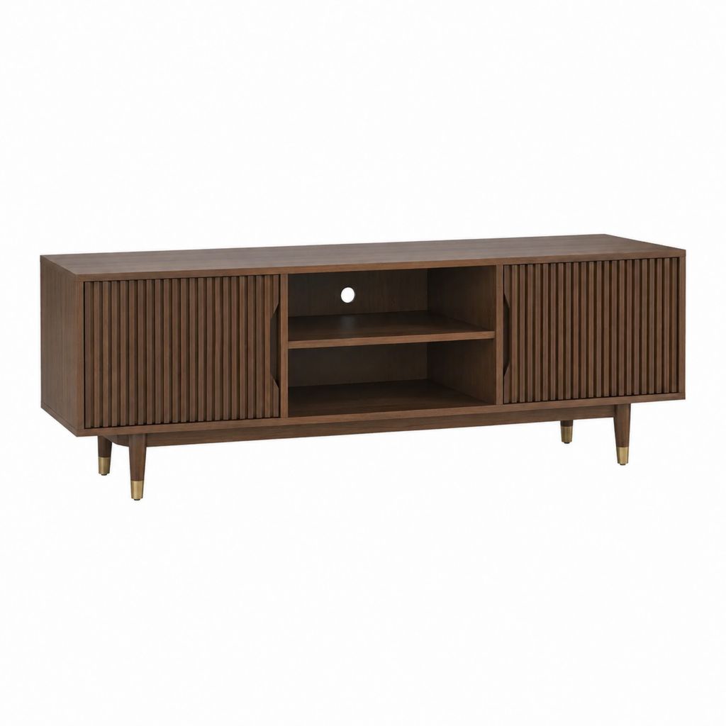Meuble TV 2 portes coulissantes noyer en MDF plaqué noyer 180 x 40 x 60 cm