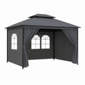 Tonnelle de jardin carrée gris anthracite en acier et polyester avec rideaux 300 x 300 x 270 cm