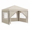Tente de réception pliante beige en acier et polyéthylène 3 x 3 x 2.5 m avec parois latérales