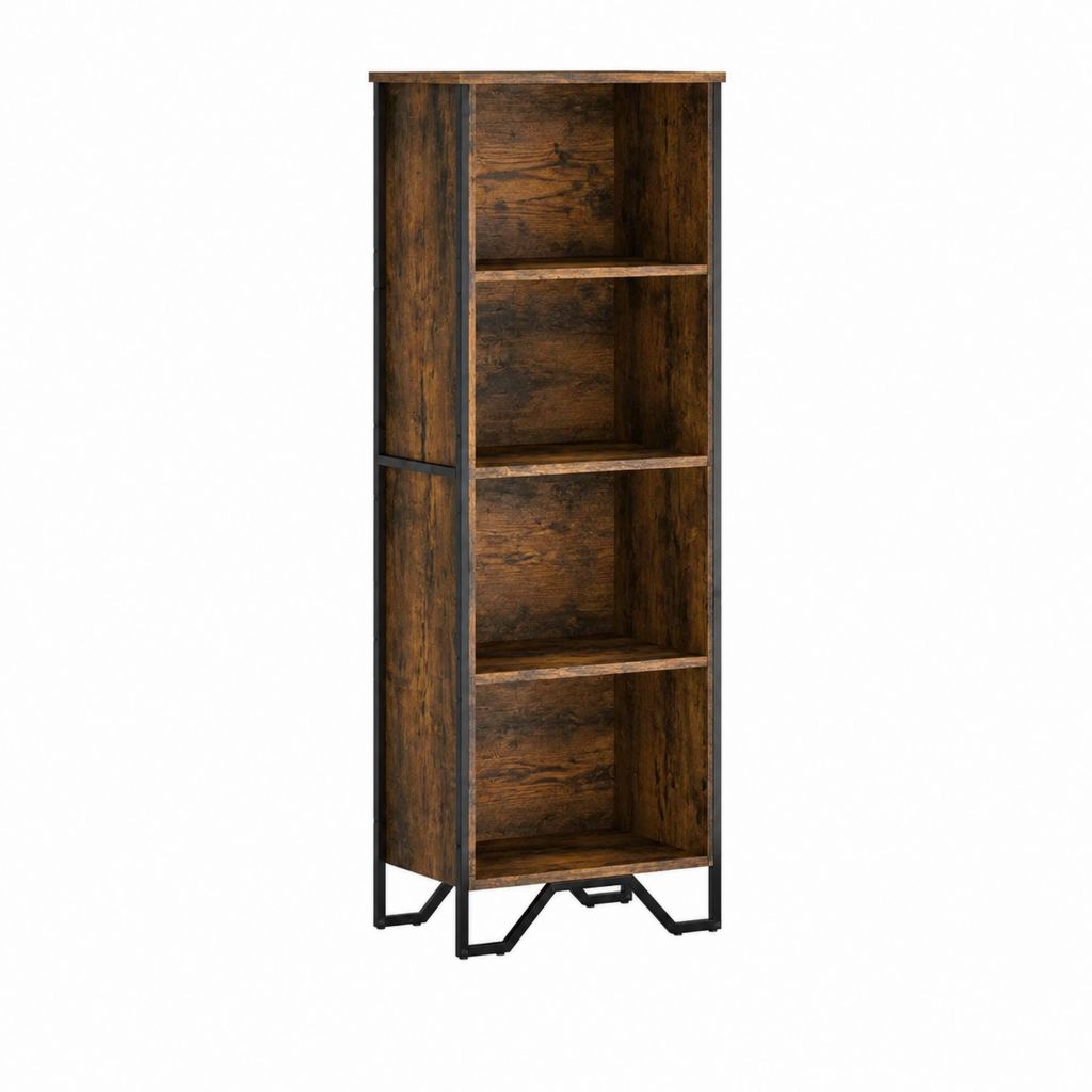 Bibliothèque haute industrielle marron foncé en panneaux de particules et acier 60 x 30 x 180 cm