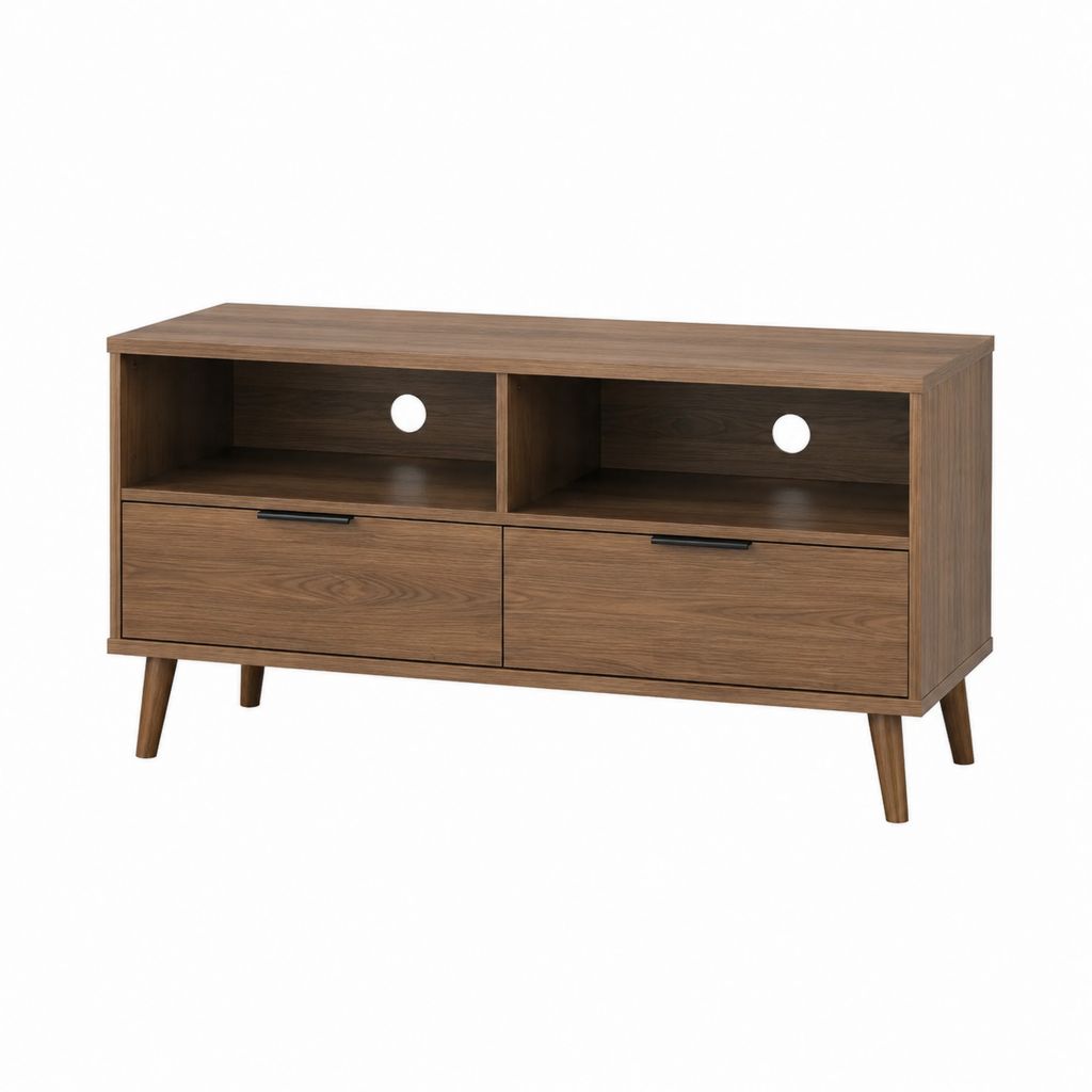 Meuble TV 2 tiroirs noyer en panneaux MDF 120 x 40 x 65 cm