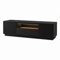Meuble TV rectangulaire noir en panneaux MDF 180 x 45 x 40 cm avec 2 portes et tiroir