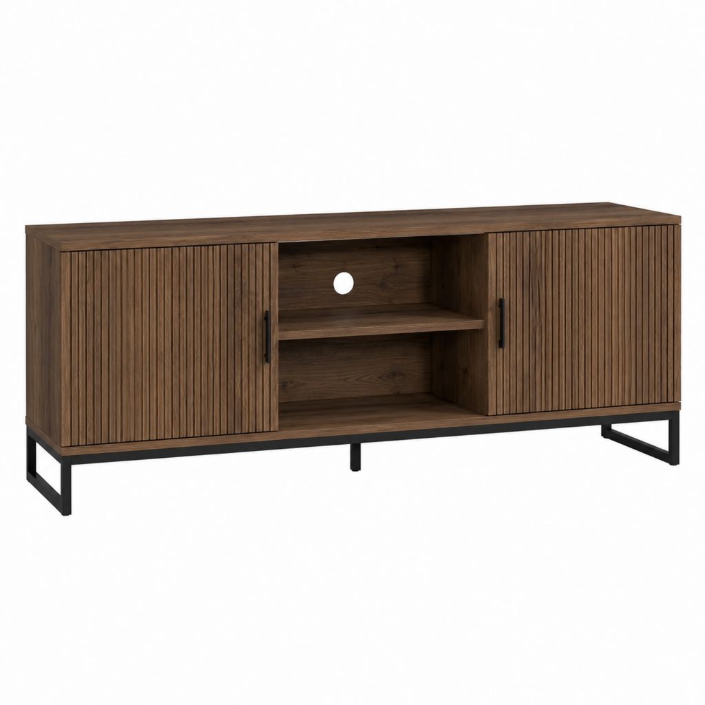 Meuble TV rectangulaire brun noyer et noir en panneaux MDF et panneaux de particules 160 x 40 x 60 cm