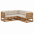 Canapé de jardin d’angle 4 places en L beige et acacia massif 210 x 210 x 65 cm
