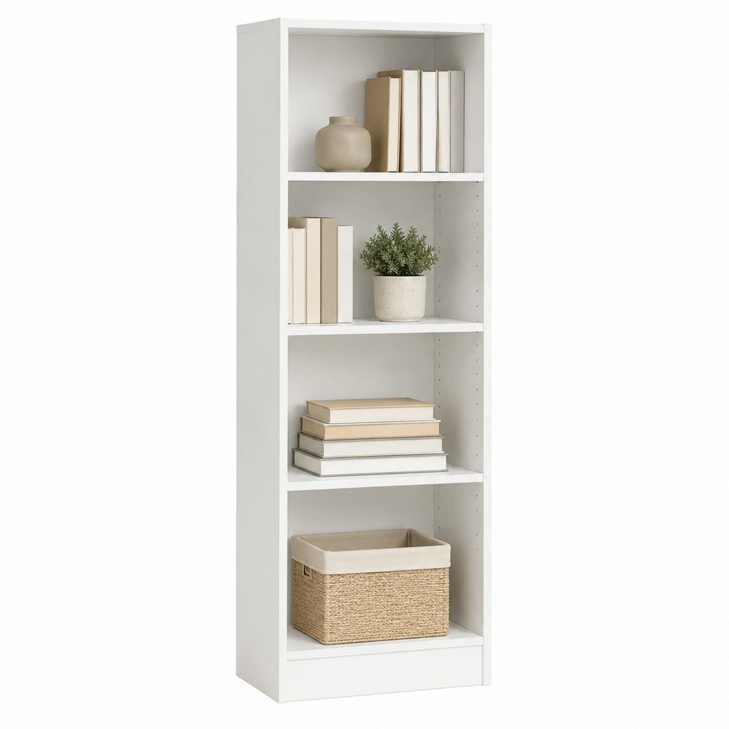 Bibliothèque blanche en panneaux de particules mélaminés rectangulaire 180 x 60 x 30 cm à 4 niches