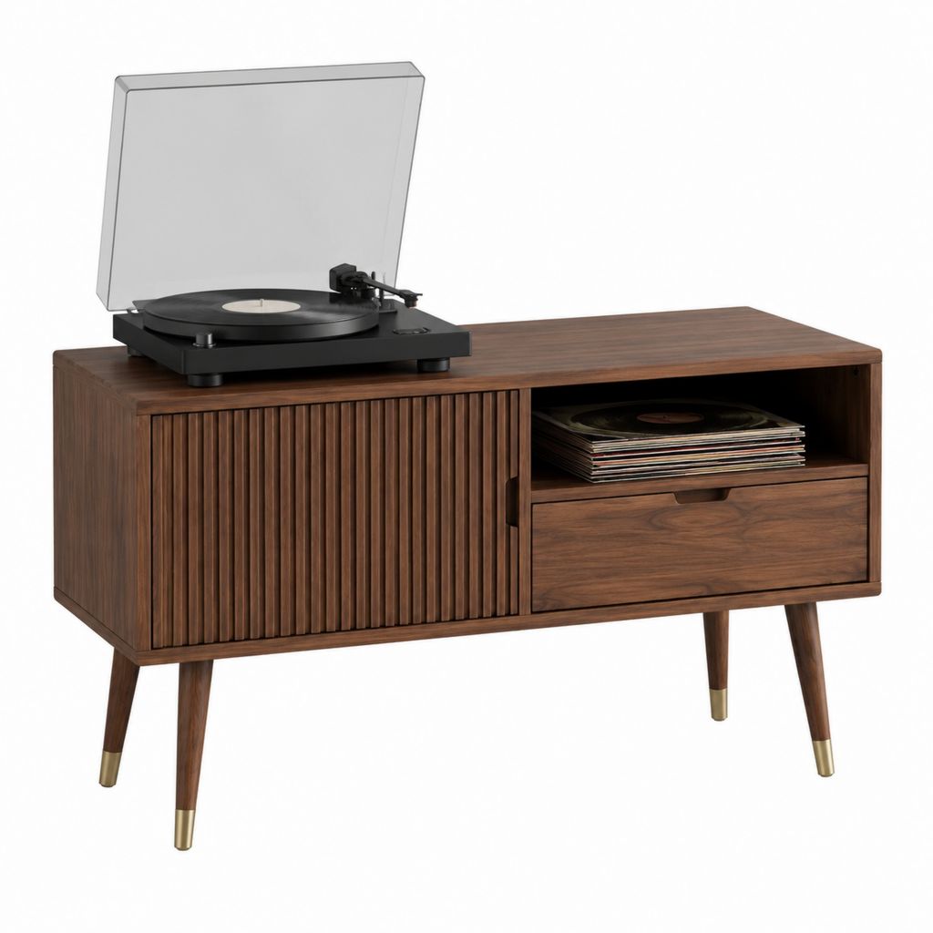 Meuble TV bas marron noyer à porte coulissante et tiroir 120 x 40 x 75 cm